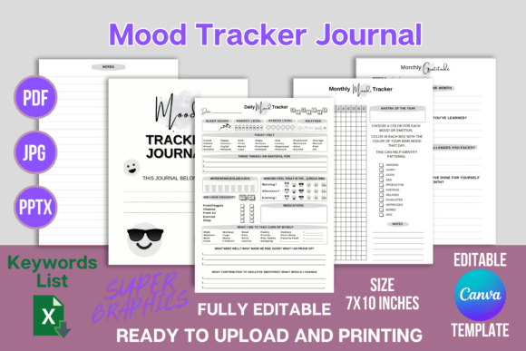 Download Editable Mood Tracker Journal -Canva KDP - Premium Resources